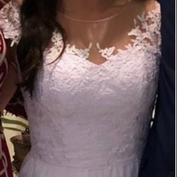 Chic Beach Boho Wedding Dress Short Sleeves Chiffon Long Bridal Gown High Side S - Picture 3 of 9